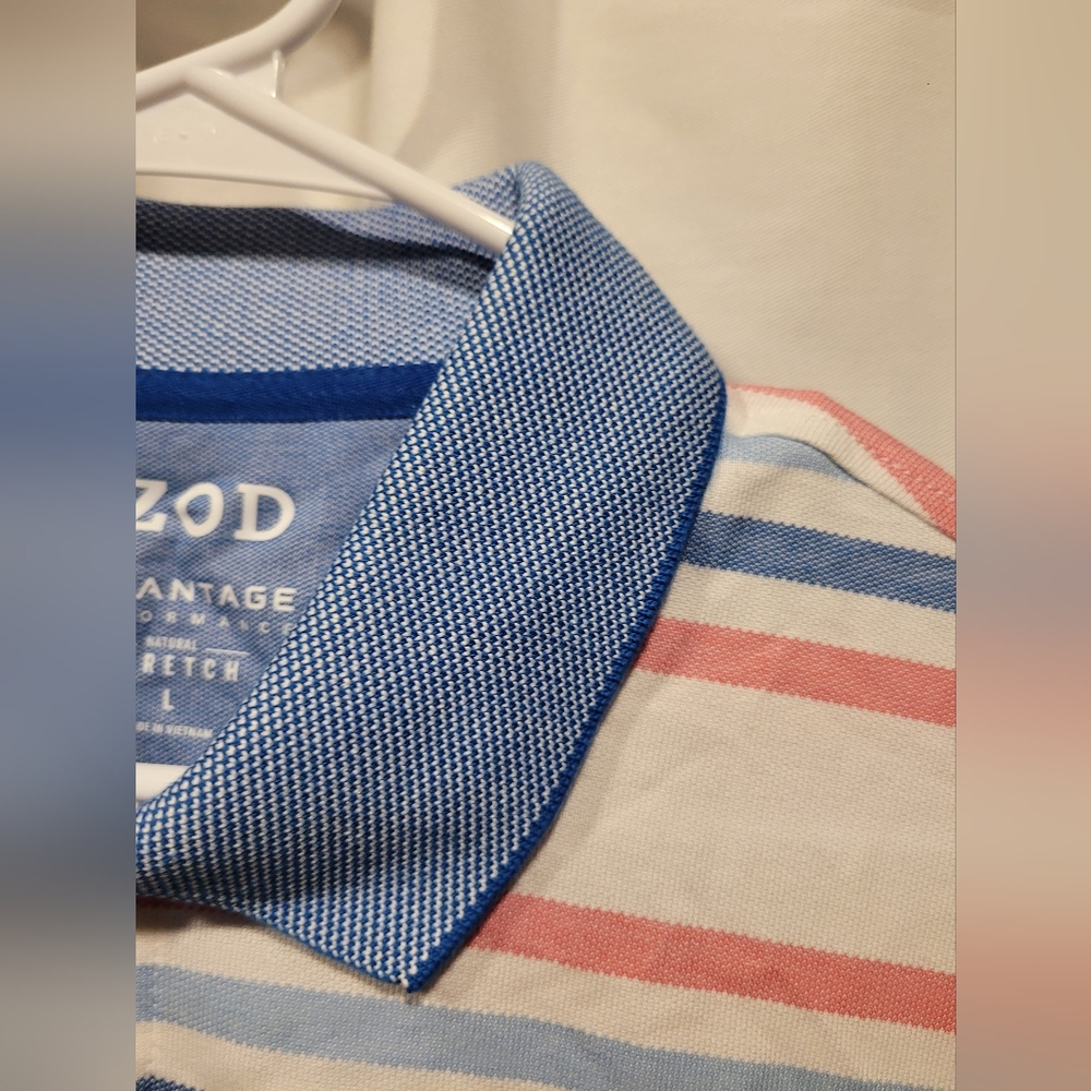 NWT Men's Izod Sport Flex Cool FX Striped Polo Size L White Blue Pink - Picture 11 of 12
